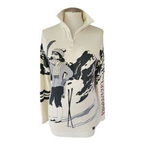 Neve Ski Sweater Top Silk Wool Blend Graphic Quarter Zip Size Small